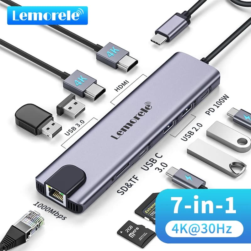 Lemorele TC65 11 in 1 Dual HDMI USB HUB 4k Type C HUB Docking Station Adapter con RJ45 USB 3.0 PD 100W SD/TF per MacBook