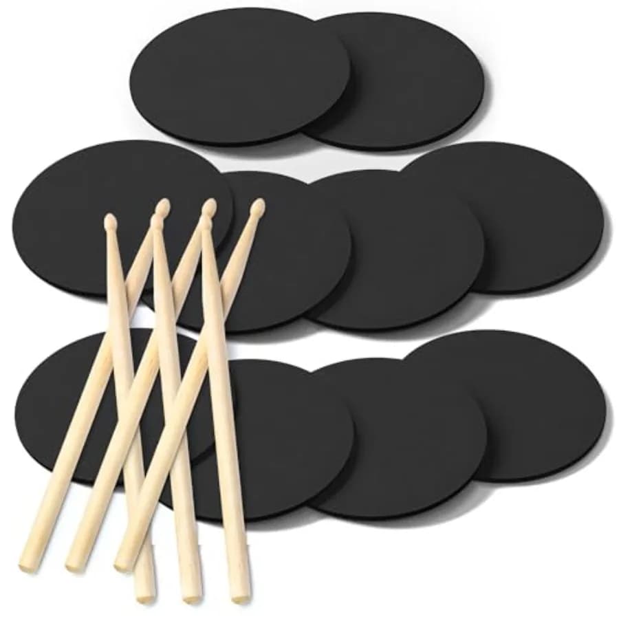 XCEL 10 Pad per Pratica Batteria + 6 Bacchette - Pad per Pratica Batteria Portatili e Silenziosi Leggeri