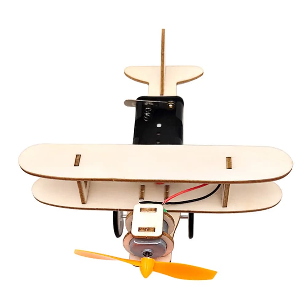 Set Educativo per Bambini: Aeroplano Elettrico Scorrevole in Legno, Kit di Montaggio Fai-da-Te per Esperimenti Creativi e Scientifici