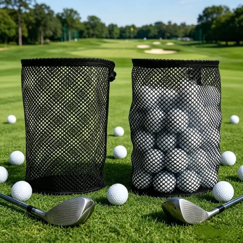 Borsa porta palline da golf nera in nylon resistente con rete a maglie, ideale per l'alpinismo