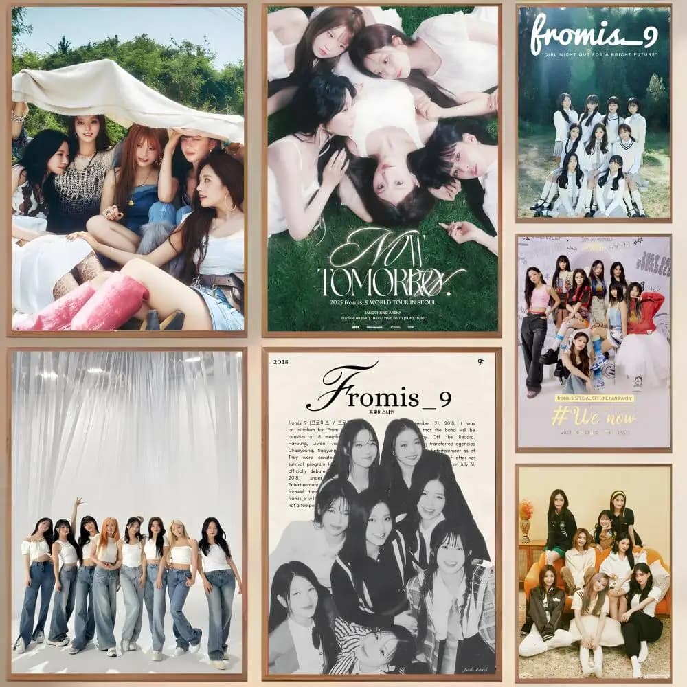 Poster della band coreana Kpop F-fromis_9, tela impermeabile, resistente alle pieghe, decorazione da parete facile da appendere, decorazione per la casa, per soggiorno, camera da letto