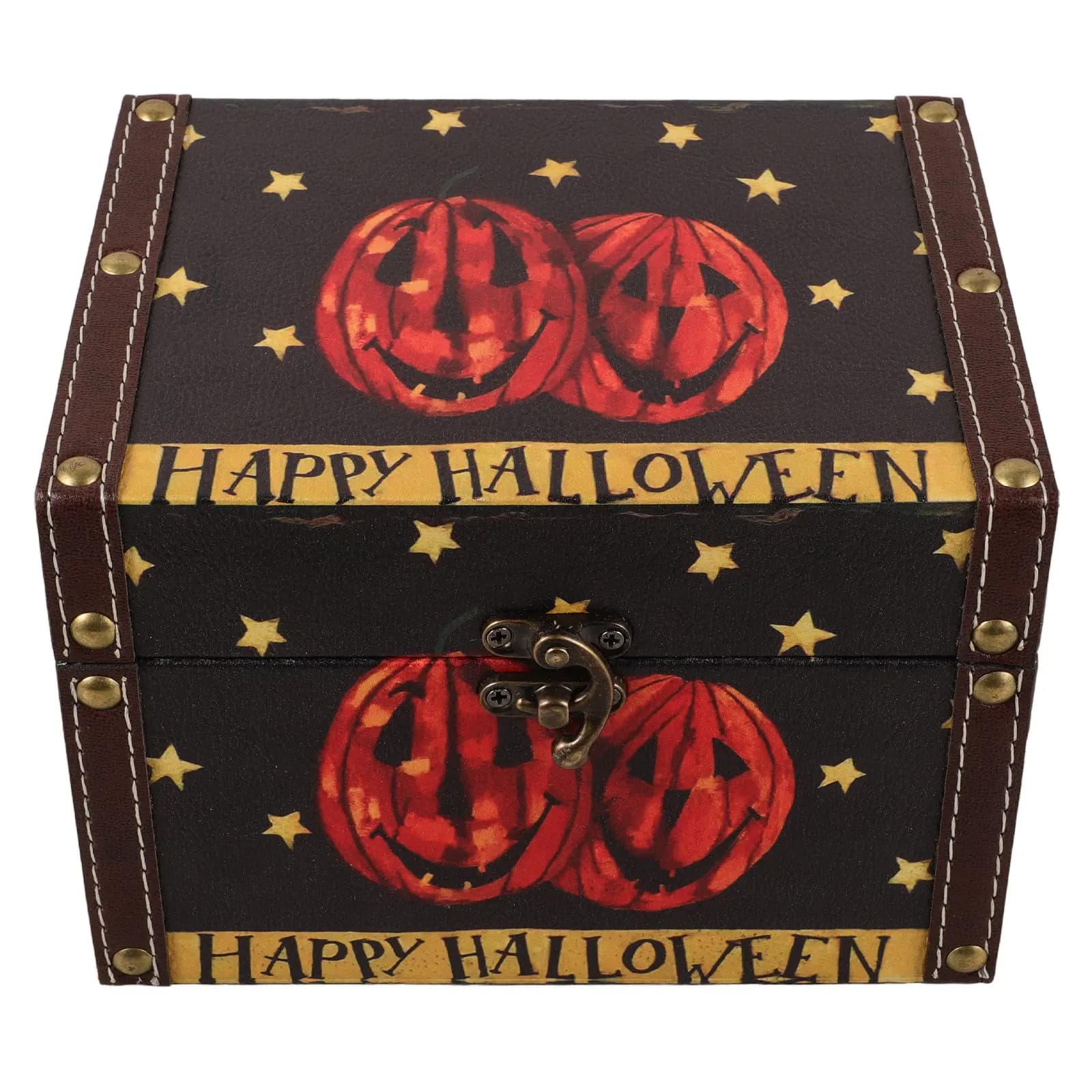 Scatola in Legno a Forma di Zucca con Coperchio a Cerniera per Caramelle, Contenitore per Regali di Halloween, Decorazione per Feste, Scatola Portaoggetti