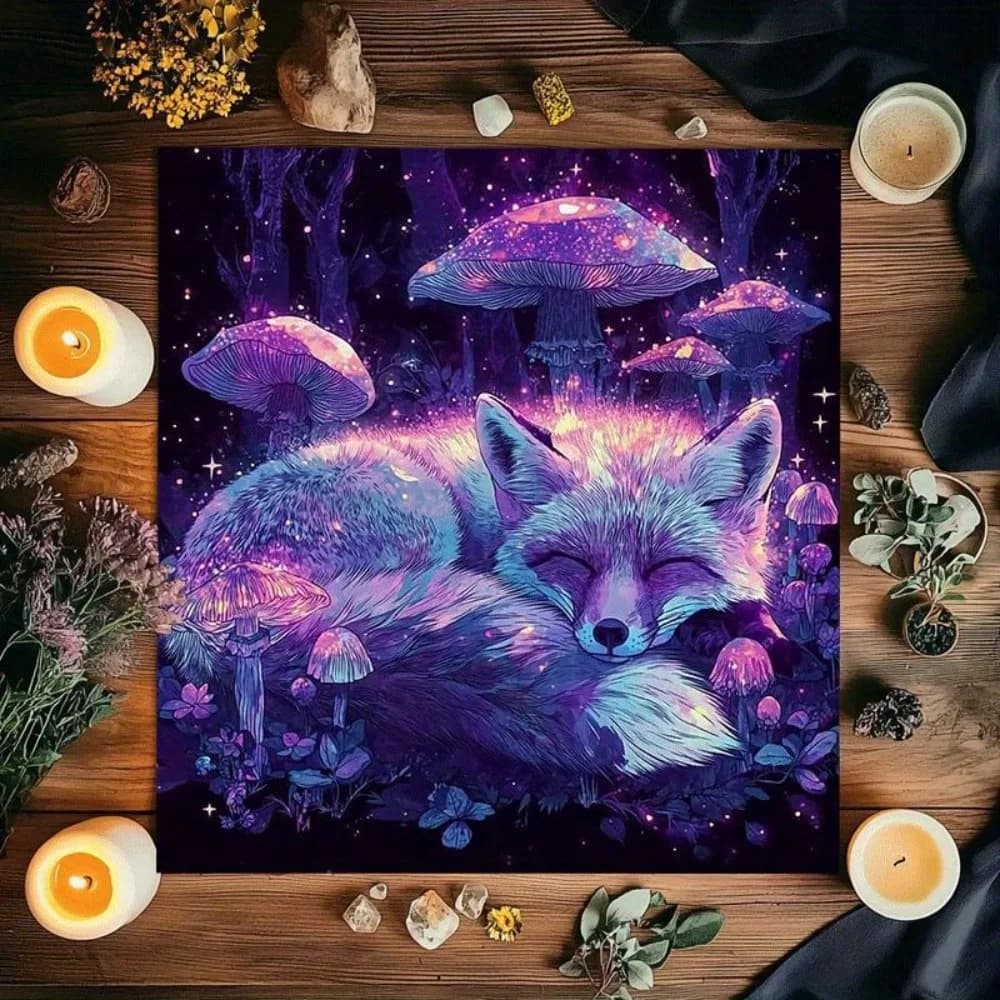 Tovaglia per Tarocchi in Diverse Misure, Stampa Foresta Sognante e Volpe, Telo Altare Mistico in Poliestere, Tappetino per Divinazione e Gioco di Carte, per Feste