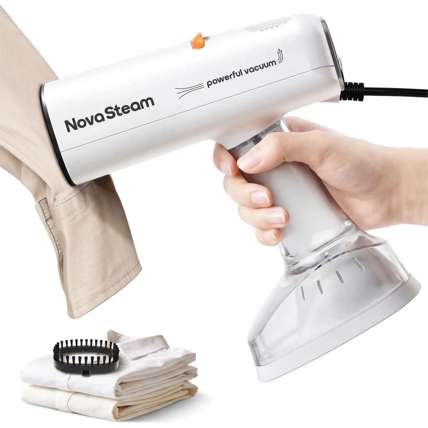 Vaporizzatore Portatile per Vestiti, Aspirazione 4500Pa, 2-in-1 con Pannello Riscaldante in Ceramica da 1750W, Serbatoio d'Acqua da 340ml
