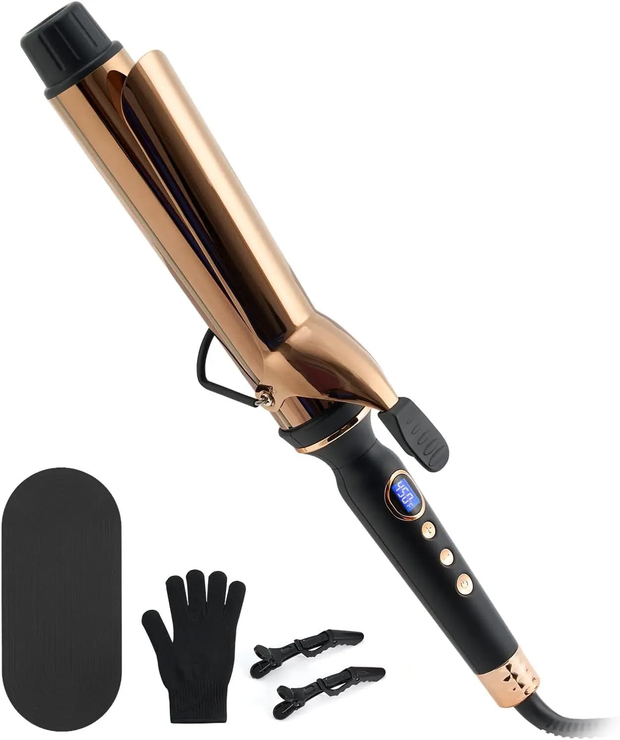 2 inch titanium curling iron for long hair, 12 heat settings, automatic shutdown and double voltage