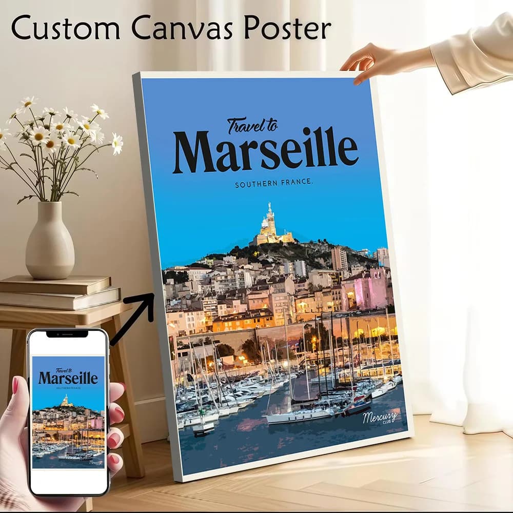 Visit Marseille Printed Canvas Poster Personalized High Quality Wall Art Paintings for Home Decor Room Decorating Interior Mural