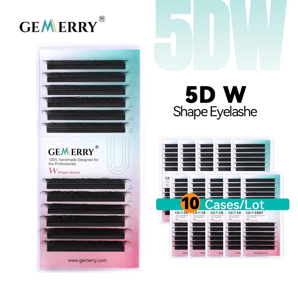 GEMERRY 10 confezioni di ciglia a forma di W 5D, extension ciglia naturali in visone sintetico, ciglia a ventaglio pre-assemblate professionali per volume