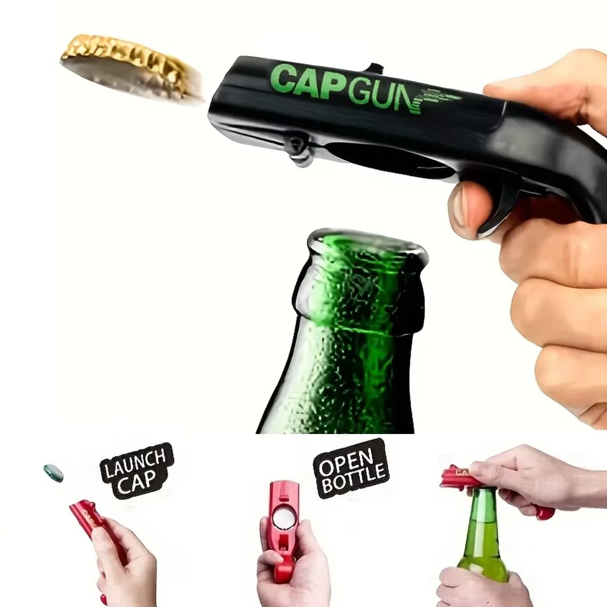 Portable Cap Gun Creative Flyer Launcher Open Beer Bar Tools Open Drinks Open Shaped Cap Red Grey