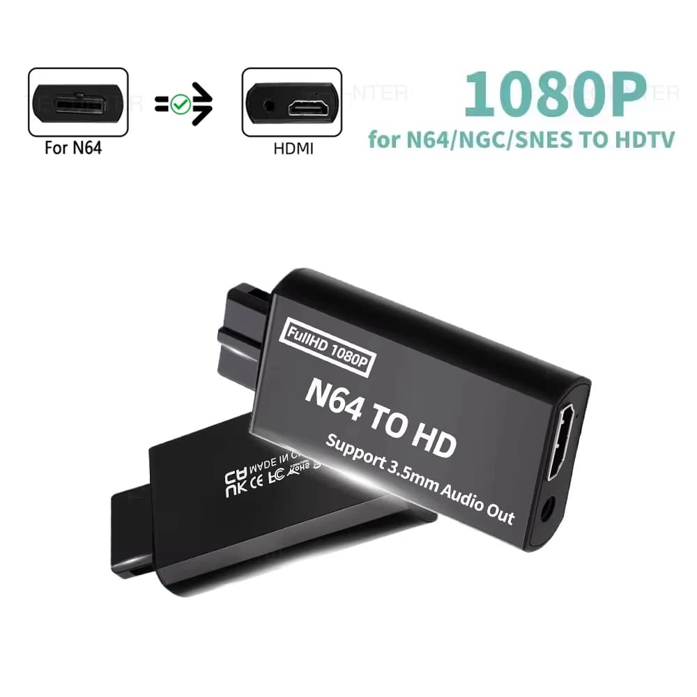 Full HD compatible N64 to HDMI converter with 3.5 mm audio cable support for N64/NGC/SNES console game accessories