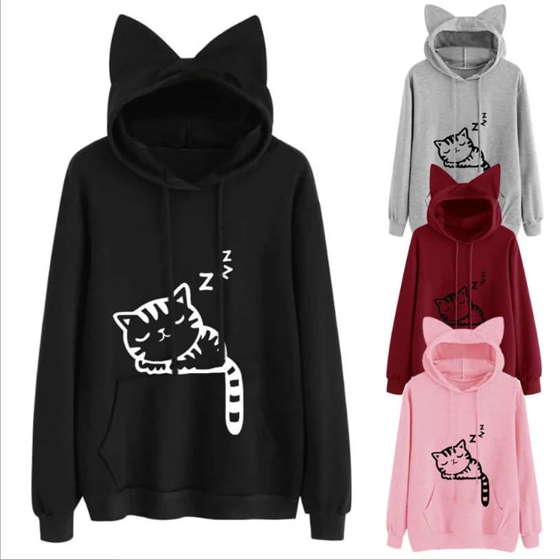 Felpa Autunnale Oversize con Cappuccio, Foderata in Pile, Stampata, Casual, Comoda e Calda, Moda Coreana per Donne