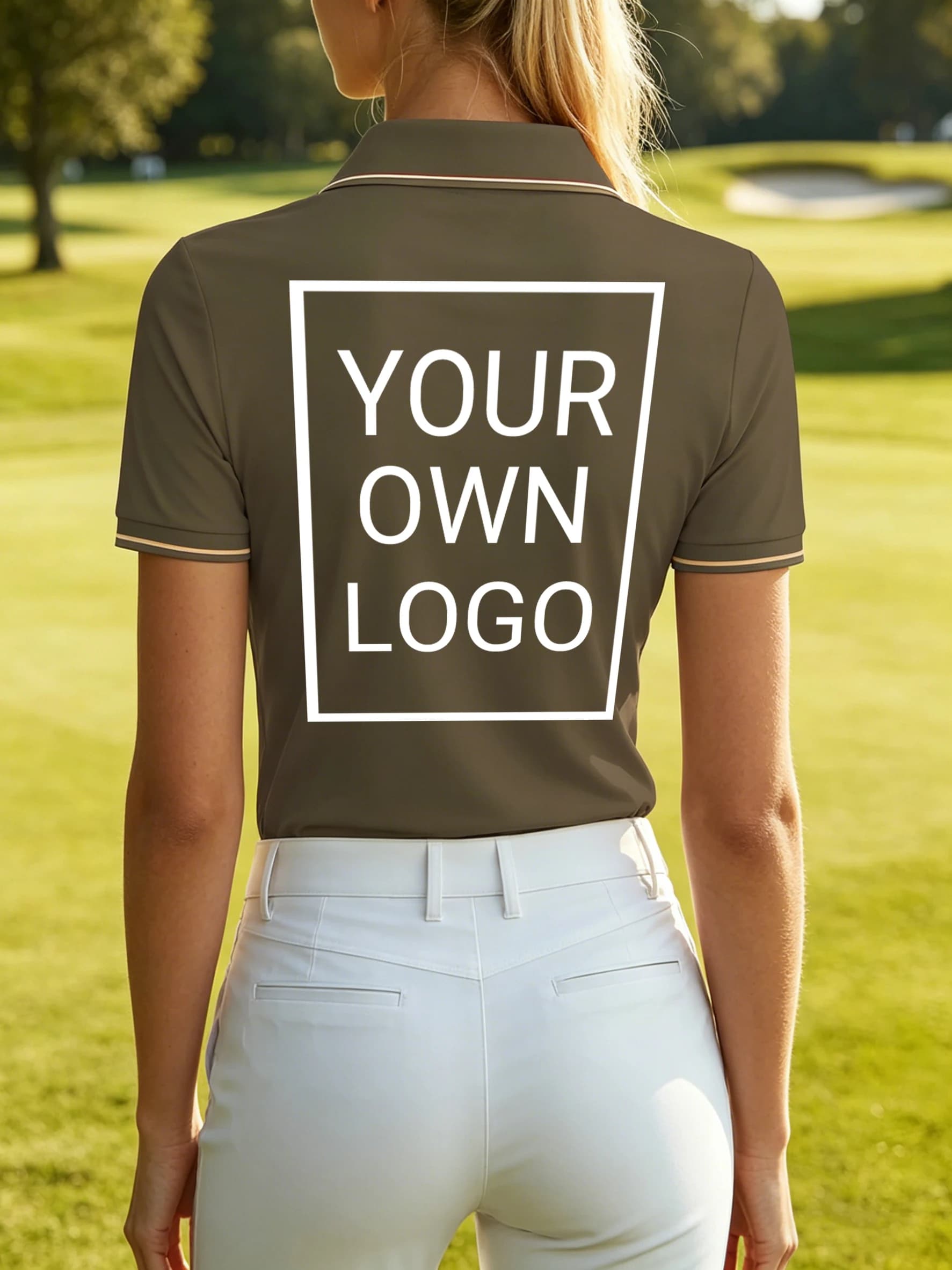 Polo da donna personalizzabile con logo sul retro, T-shirt da golf a contrasto, con risvolto, casual, a maniche corte, sportiva, da lavoro