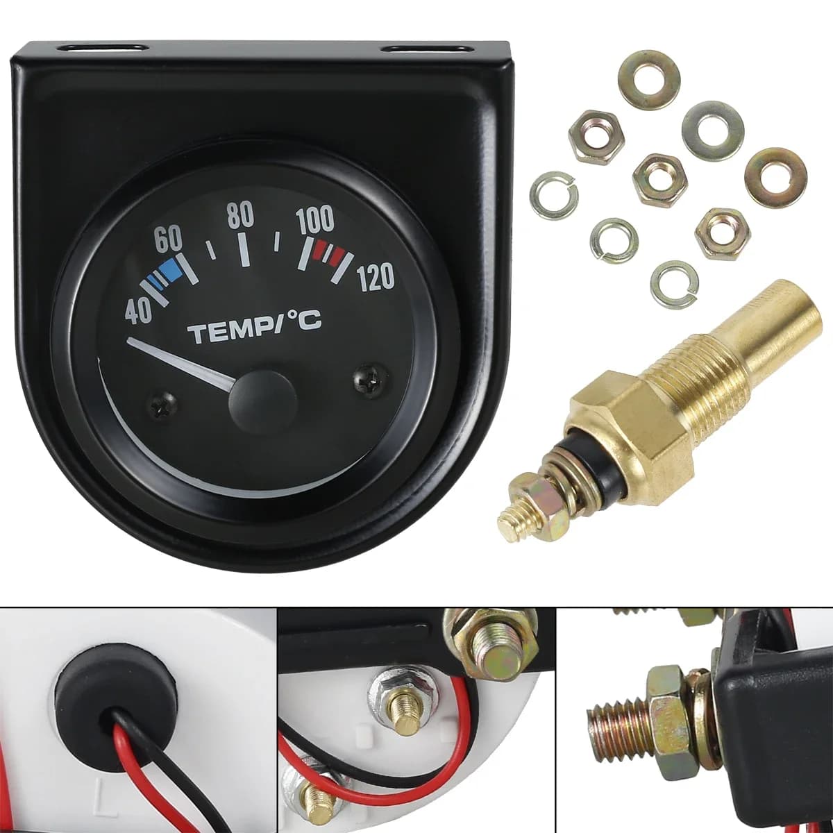 NUOVO indicatore digitale della temperatura dell'acqua per auto 40-120 ℃ Misuratore di temperatura del sensore di consegna universale per moto da 2 "52 mm
