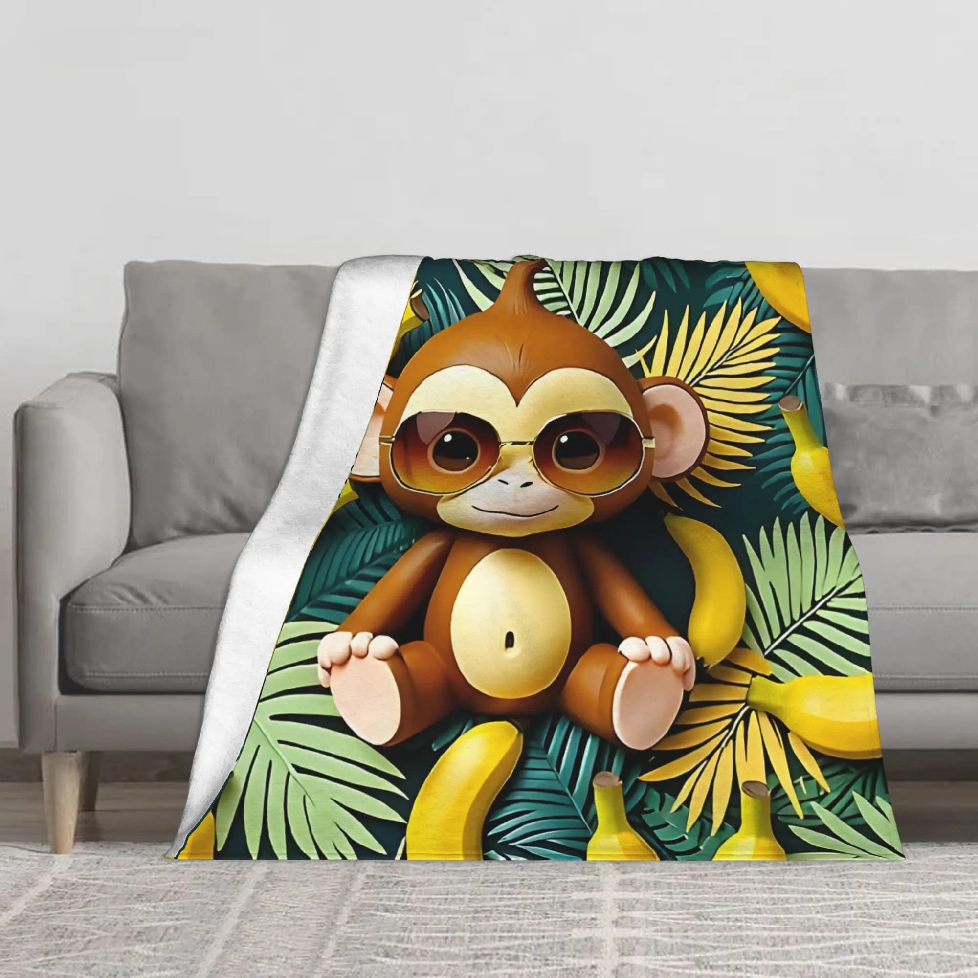 1PC Cute Jungle Monkey Blanket Throw Super Cosy Plush Living Room Sofa