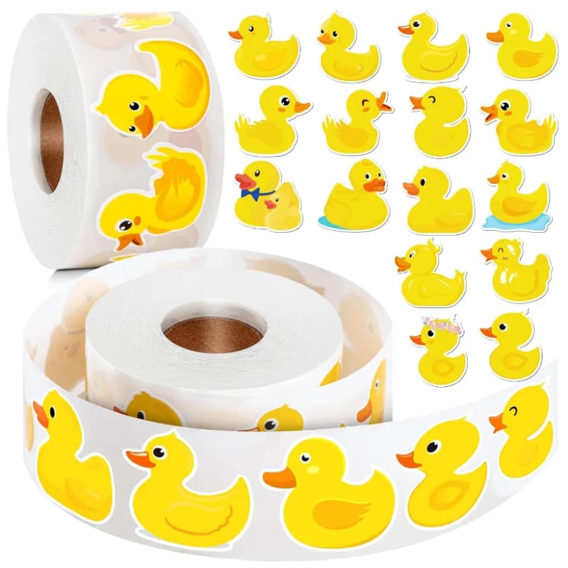 500/1000 pezzi adesivi anatra simpatico cartone animato rotolo adesivi regalo per bambini festa di compleanno bomboniera bottiglie d'acqua decorazione per notebook