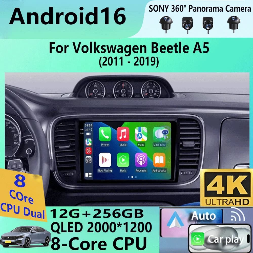 Autoradio Android 16 per Volkswagen Beetle A5 2011-2019, lettore multimediale video, navigatore stereo GPS