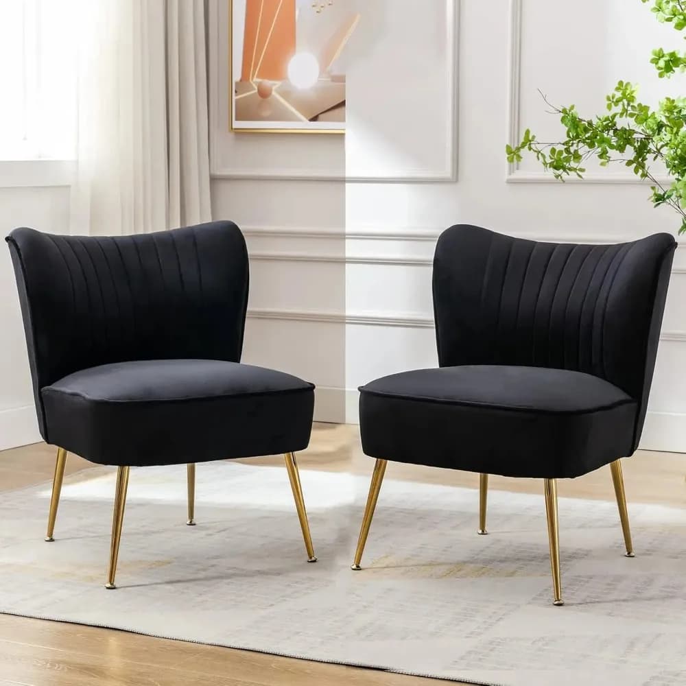 Set di 2 Poltrone Moderne in Velluto con Gambe Dorate, Poltrone Laterali con Schienale Alto per Soggiorno e Camera da Letto, Personalizzabili