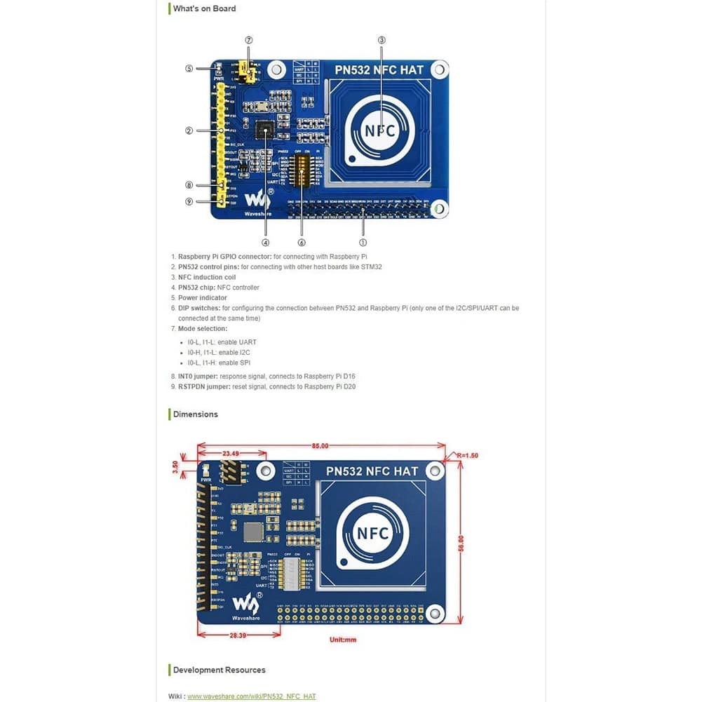 Waveshare PN532 HAT For Raspberry Pi In The 13.56Mhz Frequency Supports Three Communication Interfaces I2C SPI And UART