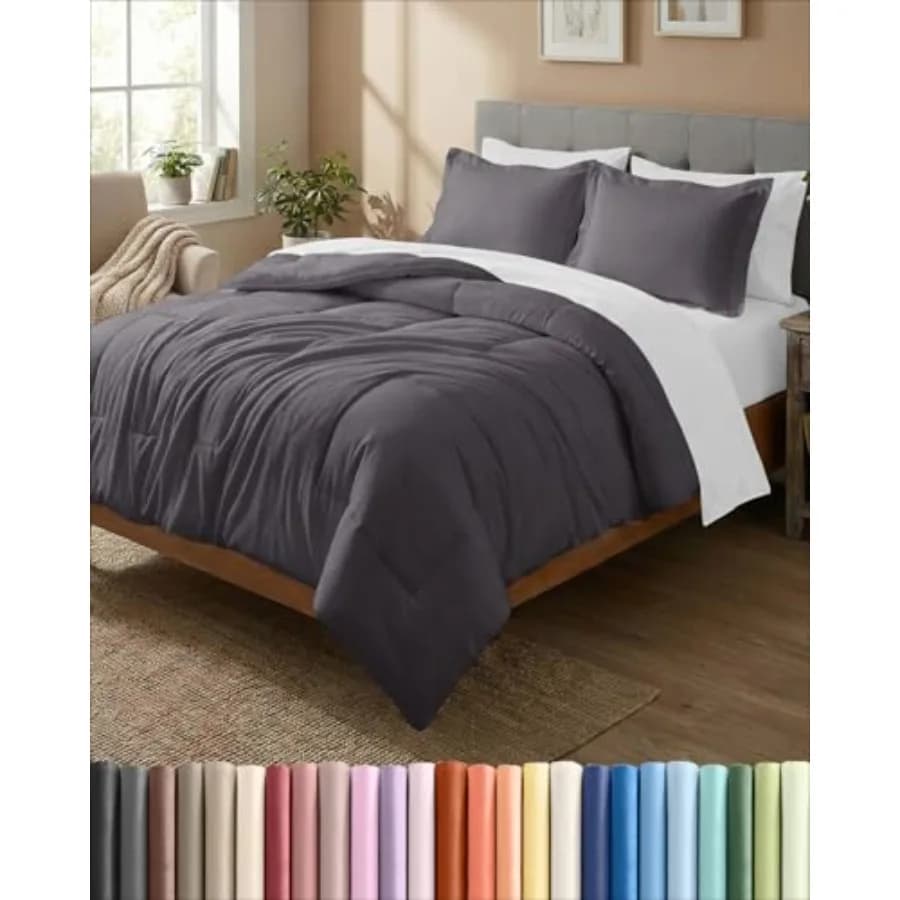 Set di biancheria da letto grigio scuro per tutte le stagioni - Letto, 1 piumino leggero 88" x 88" e 2 federe (20" x 26") - Trapuntatura a punto croce A