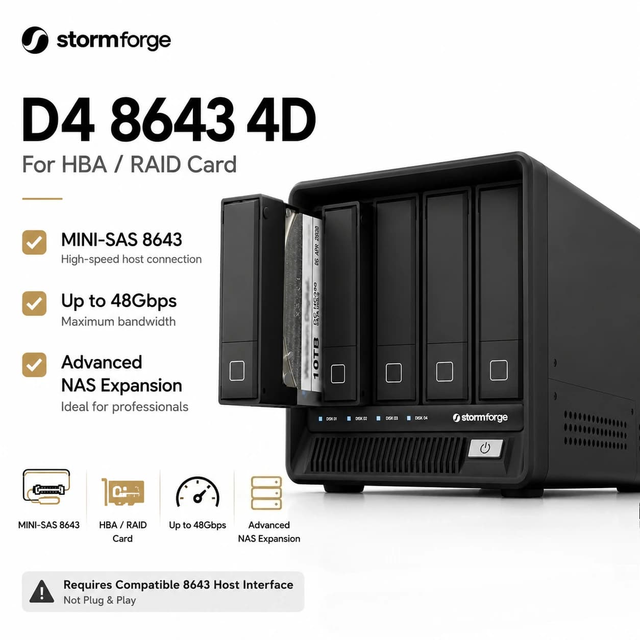 Box Esterno D4 a 4 Bay per HDD/SSD SATA USB 3.2 Gen2 10Gbps MINI SAS 8643 per NAS PC Mac Linux