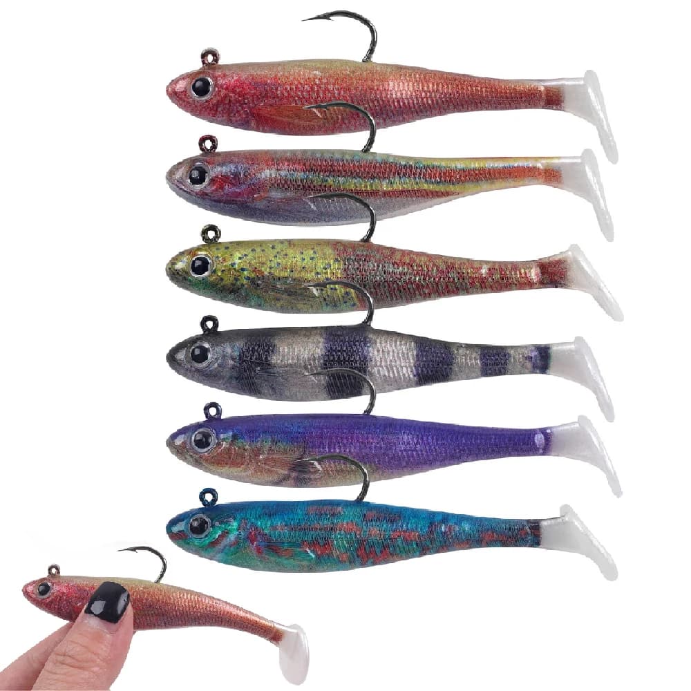6 pezzi pre-attrezzati esche da pesca morbide paddle tail 7 cm/9 cm Swimbaits Crappie teste da pesca per esche per trota spigola