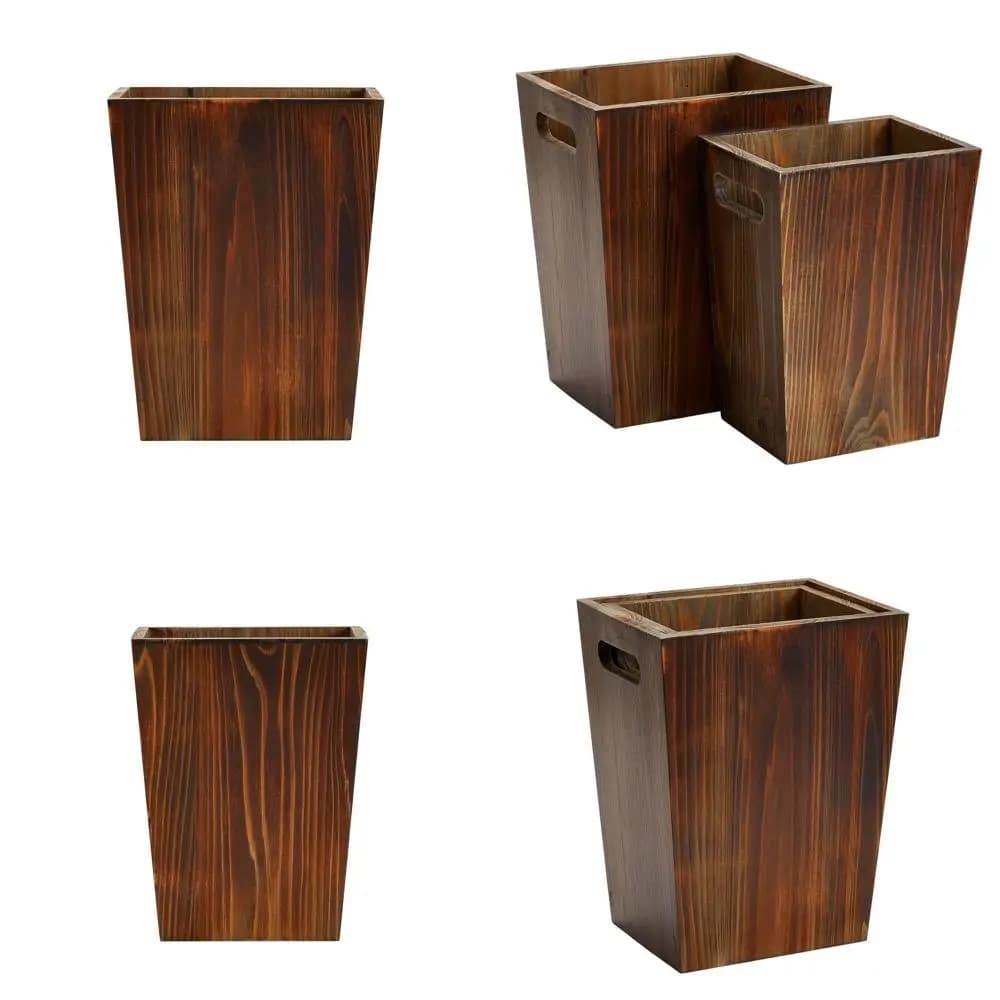 Bidoni della spazzatura in legno stile fattoria con manici - Set cestino per rifiuti quadrato marrone per casa e ufficio (piccolo e grande)