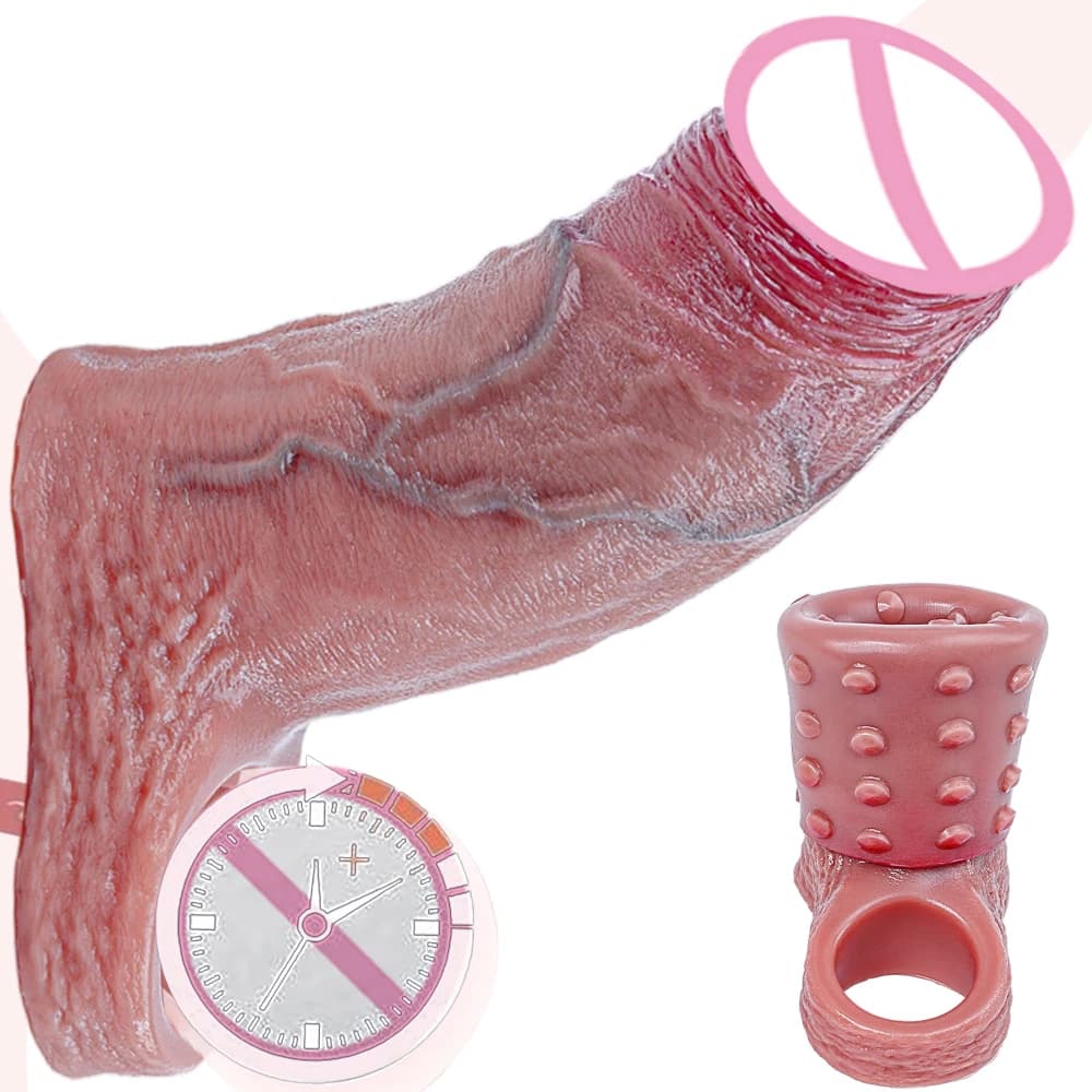 Male Realistic Penis Sleeve Pump Phallus Extender Enlargement Dick Growing Penis Enlarger Thicken Dildo Cock Ring Adult Sex Toys