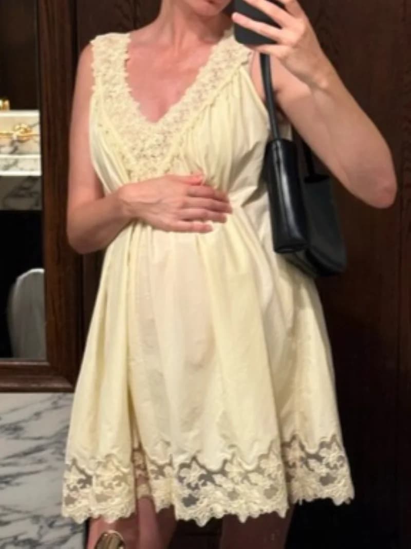 Women 3-Color Casual Cotton Blend Mini Robe Lace Spliced V-Neck Sleeveless Loose Fashion Vest Dress