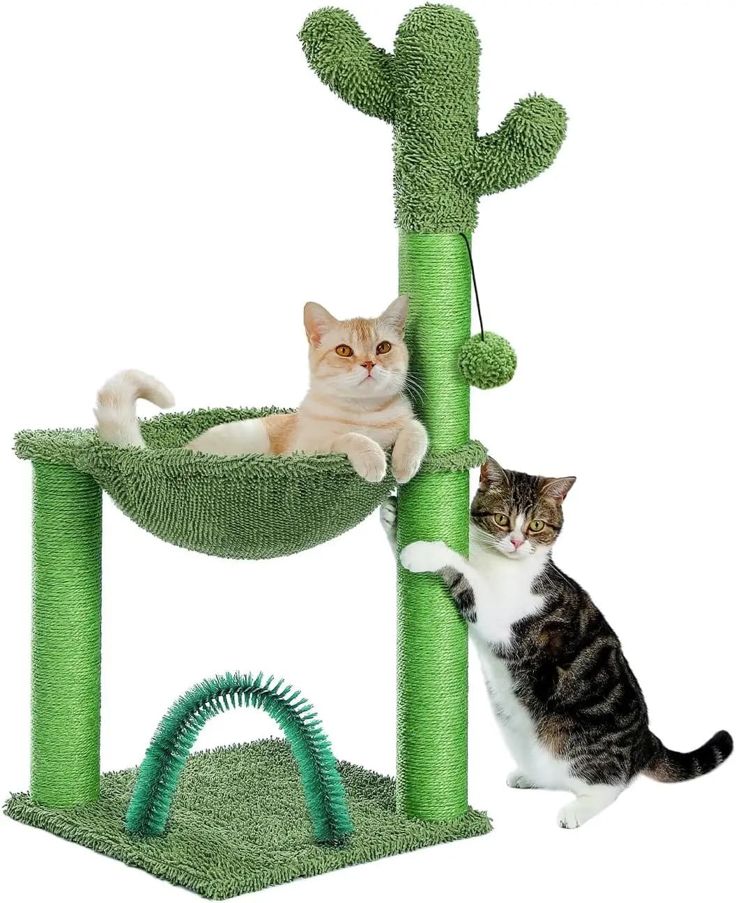 Albero per gatti con cactus, torre per gatti da 33 pollici con autoserrante, amaca e tiragraffi in sisal