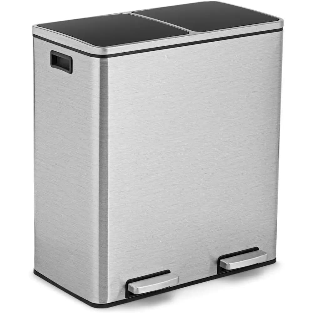 Bidoni per Rifiuti e Riciclaggio in Acciaio Inox a Doppio Scomparto, 2 x 8 Galloni per Uso in Cucina e Ufficio