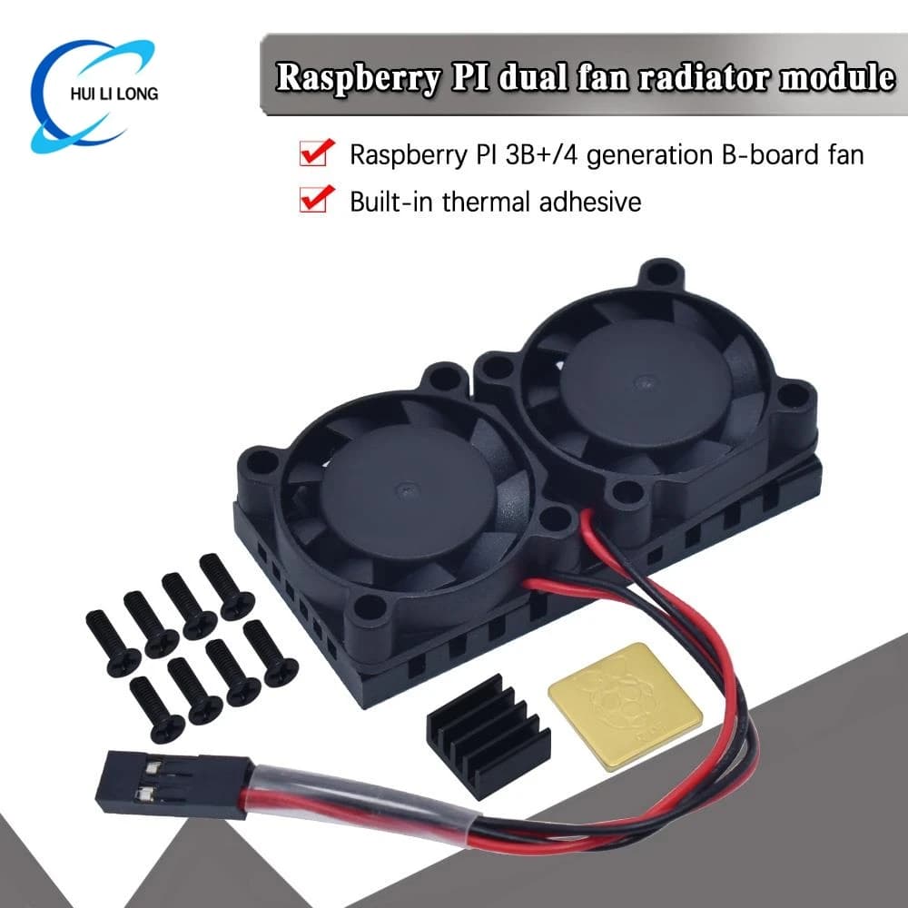 Raspberry Pi 4 Modello B, 3B+ Doppia ventola con kit dissipatore di calore Pi 4B, kit ventola di raffreddamento con nastro per Raspberry Pi 4B / 3 B+