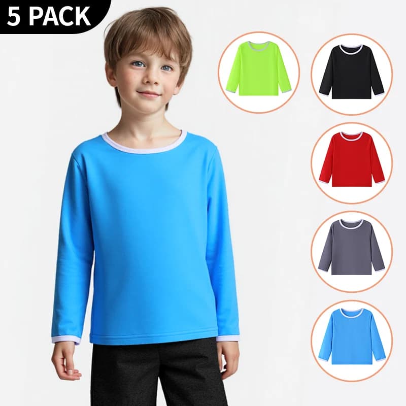 1/4/5 Pcs Autumn And Winter Children's Solid Color Quick Drying Long Sleeved T-shirt For Boys And Girls Basic Round Neck Sport T