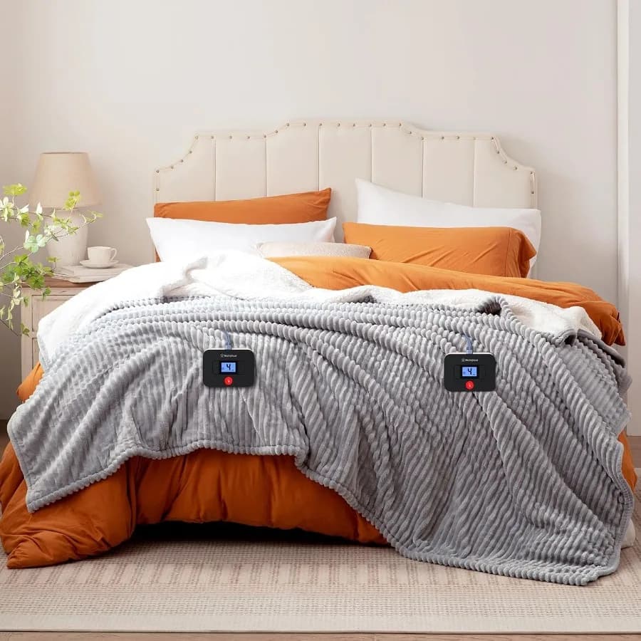 Coperta elettrica Queen Size in flanella a Sherpa Coperta riscaldata reversibile Queen con doppio controllo 10 impostazioni di riscaldamento e 1-12 Ho