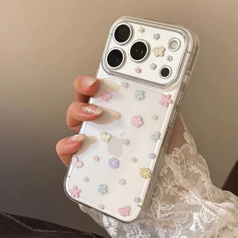 Korean Summer Butterfly Flowers Phone Case For iPhone 17 Air 16e 16 Pro Max 15 14 Plus 13 12 11 Shockproof Silicone Back Cover