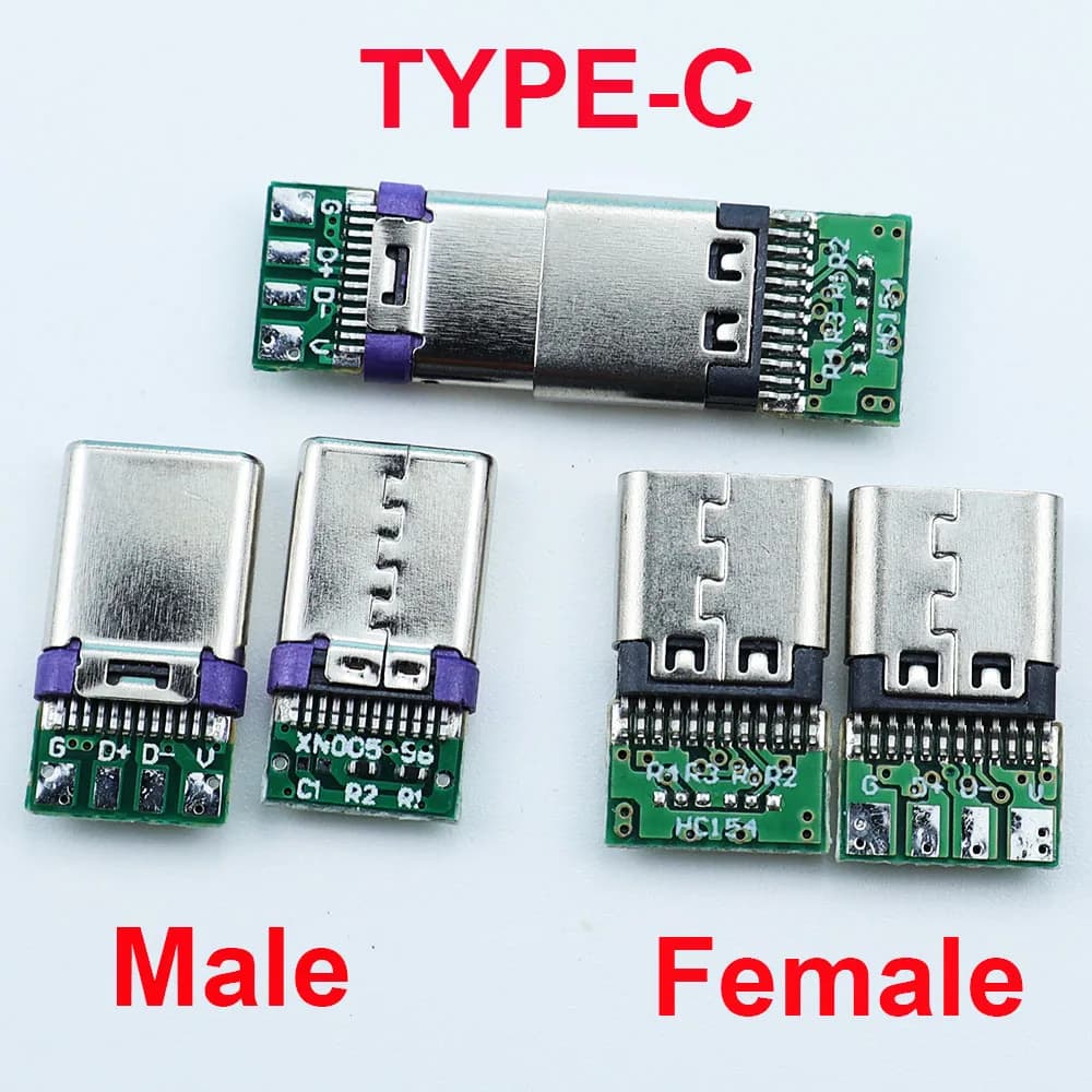USB 3.1 Type C Male Female Connectors Jack 5A High Current USB C Male Female Plug Electric Terminals Welding DIY Data Cable