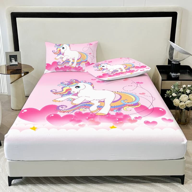 3PC Love Unicorn Powder lenzuolo 100% poliestere Unicorn Pattern Cute 1 lenzuolo 2 federe senza cuscino Core quattro stagioni