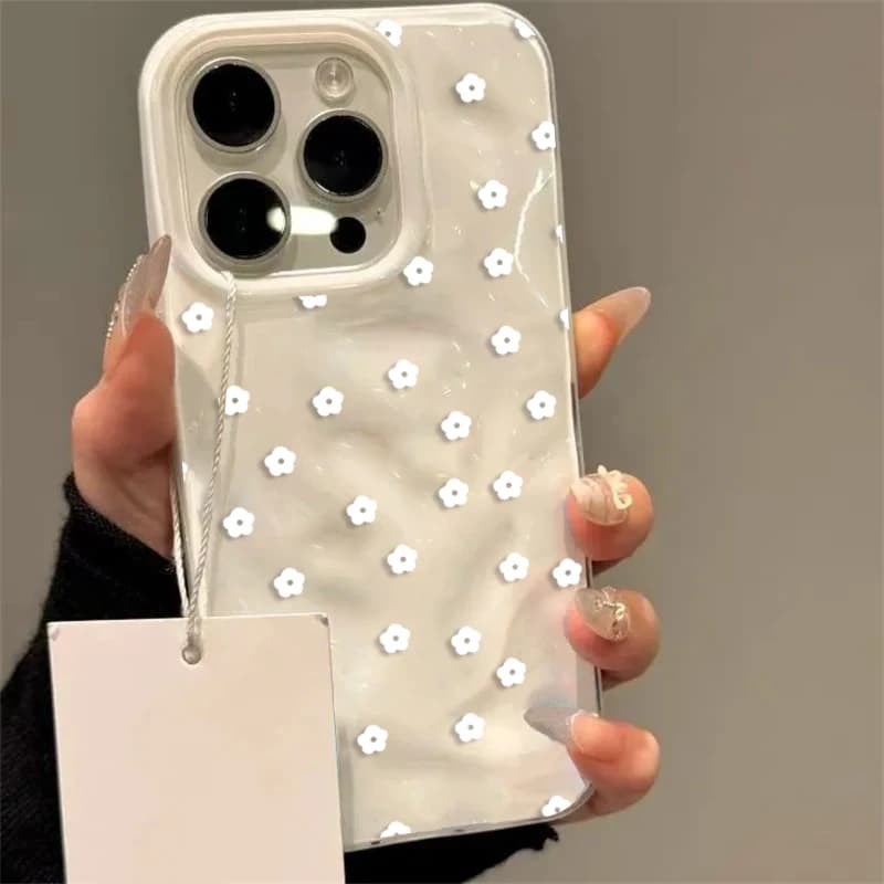 Cute Ditsy Floral White Flower 3D Phone Case for iPhone 17 16 15 Plus 14 Pro 13 12 11 Pro Max 17 Air Soft TPU Shockproof Cover