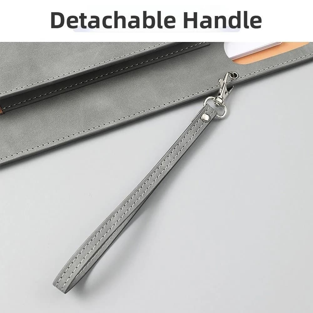 Large Capacity A4 Leather Document Bag Simple Thickened Double Layer File Folder with Rope Magnetic Button