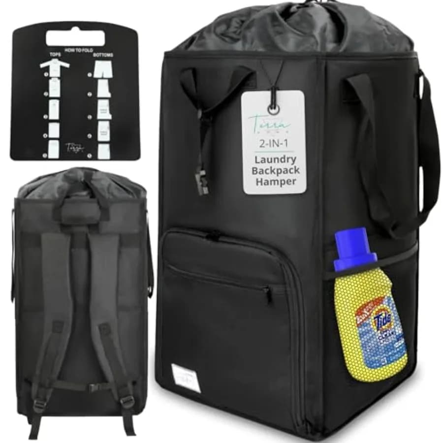 Zaino per Bucato da Viaggio College Essentials - Portatile, Resistente e Pieghevole - Borsa per Bucato con Tasche per Dormitori Universitari - Extra