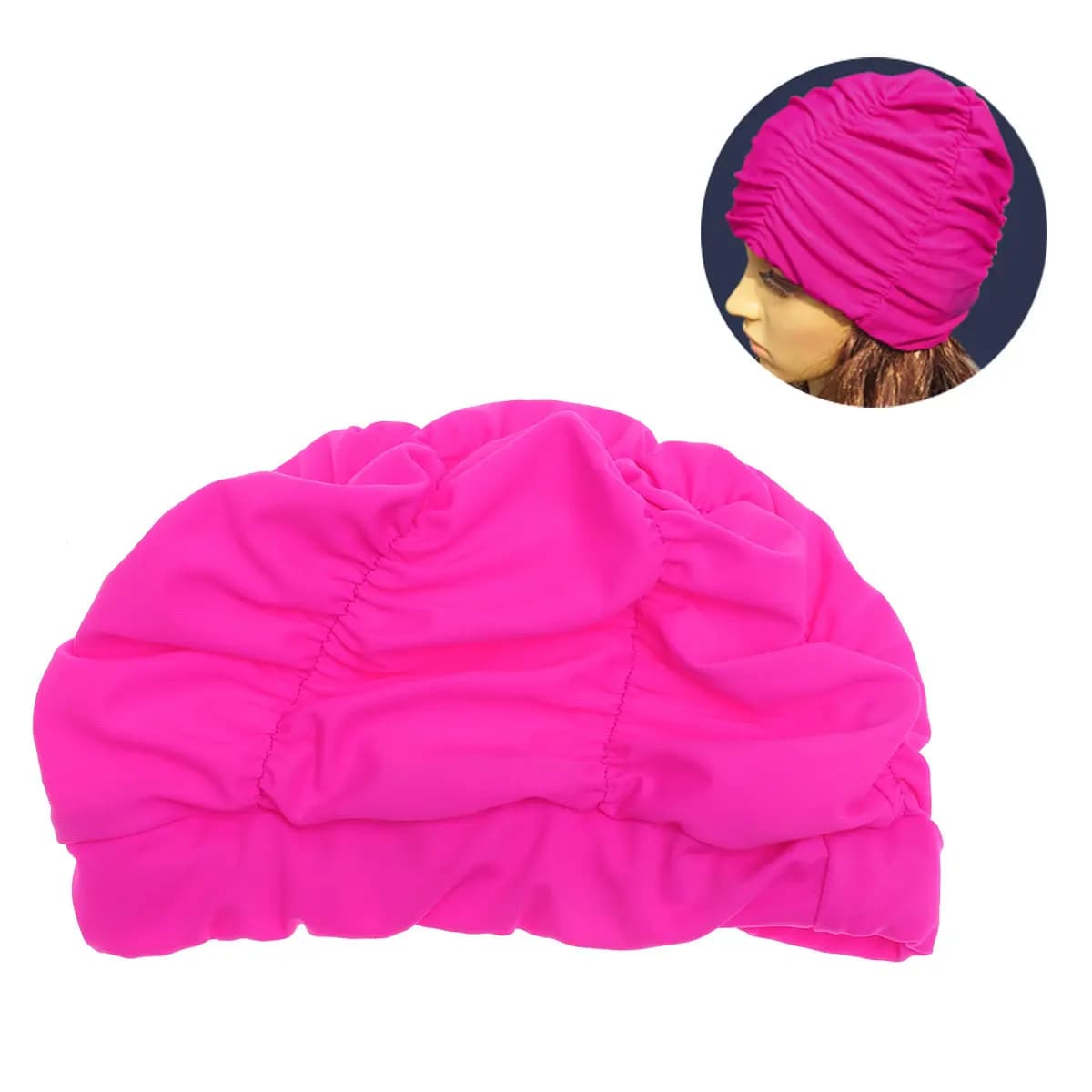 Cuffia da Nuoto per Donna, 1 Pezzo, Plissettata, Impermeabile, Leggera, con Protezione per le Orecchie, Comoda per Nuoto, Spiaggia e Piscina, Colore Rosa