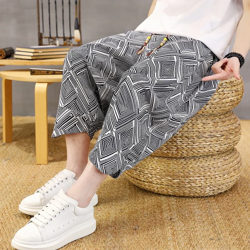 Pantaloncini da uomo estivi 2026 casual, alla moda, larghi, in cotone e lino, stile etnico, sportivi, modello Harem, taglie forti, da spiaggia