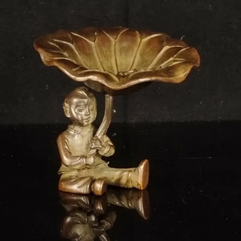 Decorazione da tavolo in cera per bastoncini di incenso per bambini con foglia di loto in bronzo antico cinese