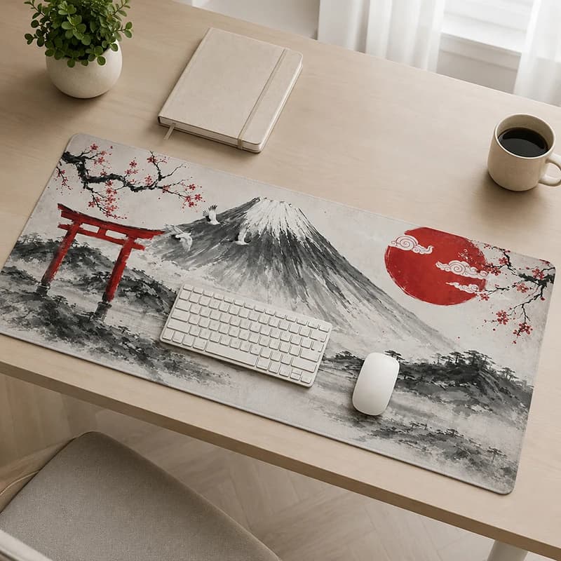 Red Sun Fuji Torii Sakura Mouse Pad Gaming XL Home Custom Mousepad XXL Mouse Mat Office Natural Rubber Non-Slip Mouse Mats