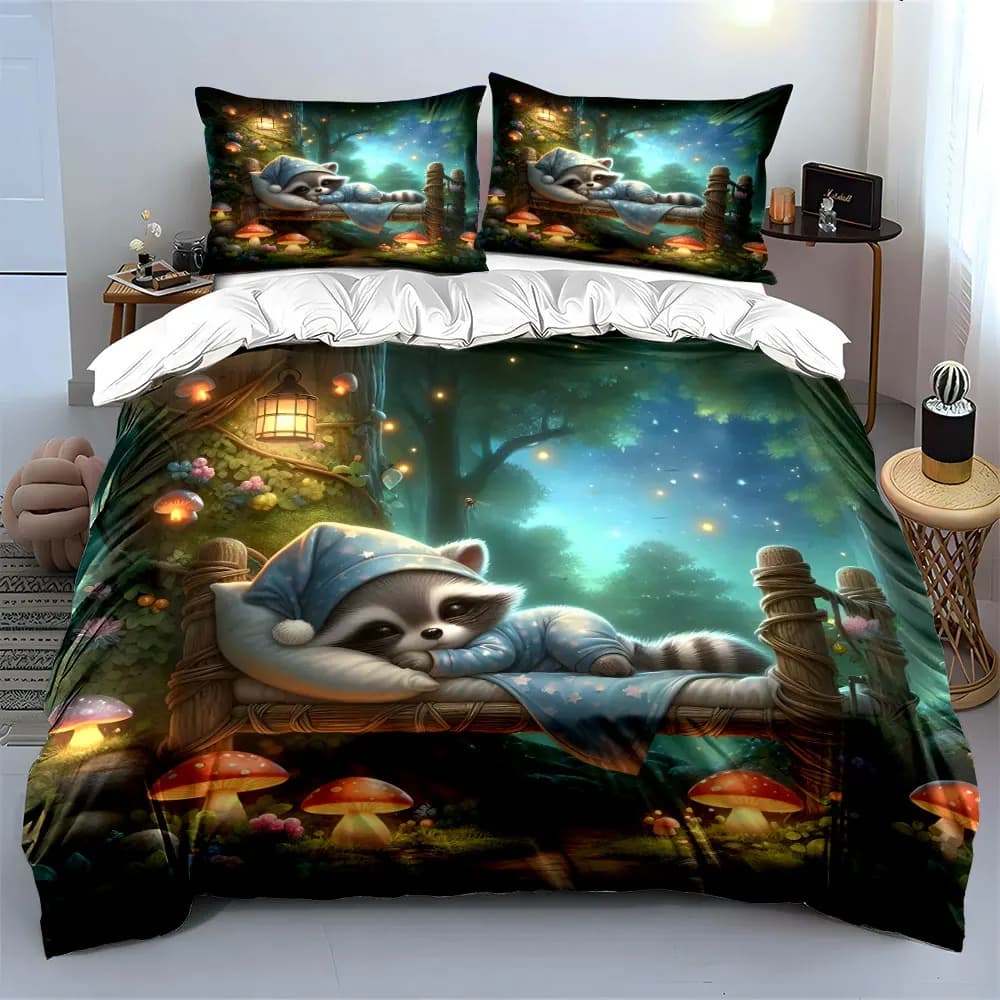 Set di biancheria da letto decorativa a tema foresta, con 1 copripiumino e 2 federe, singolo, matrimoniale, king size, queen size, idea regalo