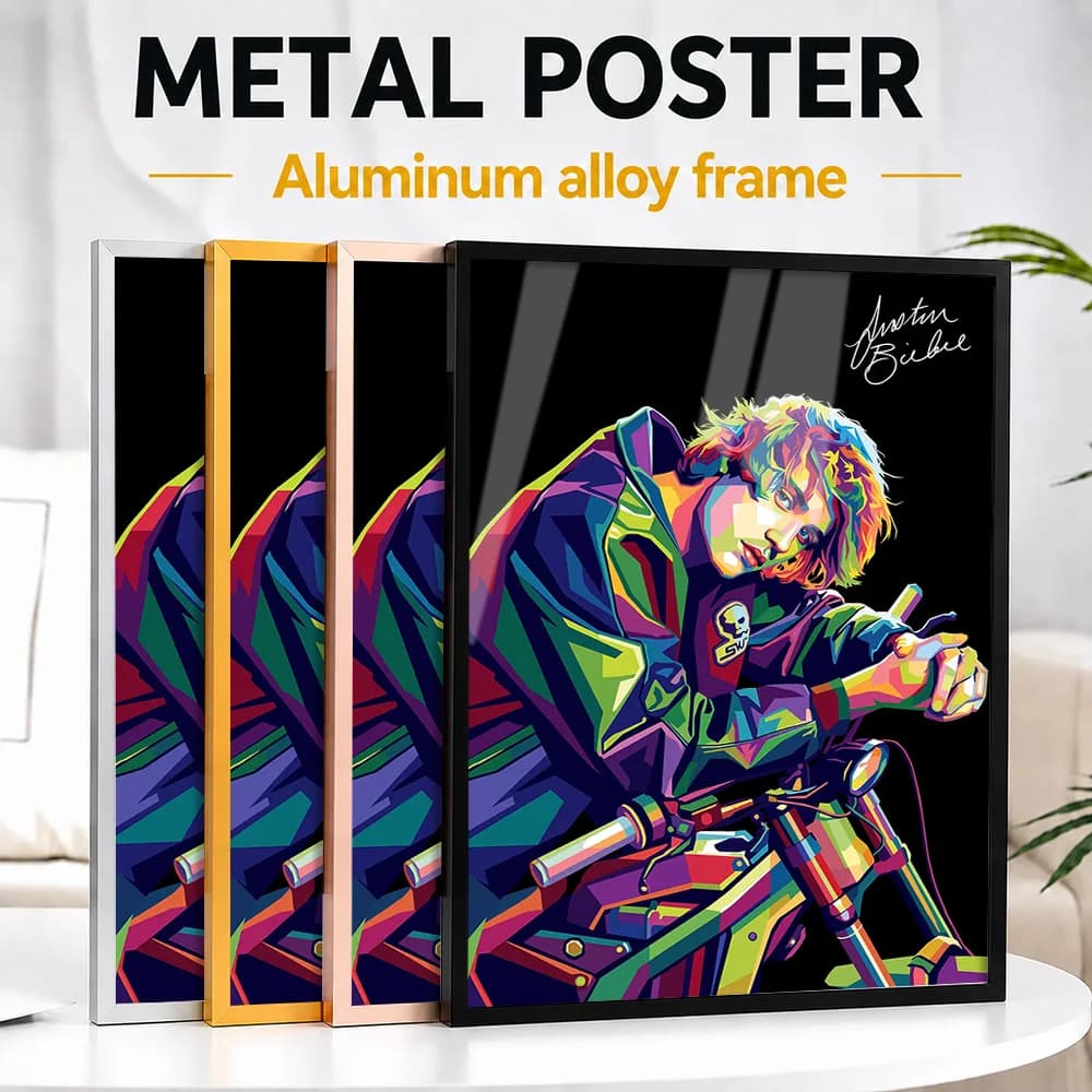 Justin Bieber WPAP Pop Color Metal Poster With Aluminum Alloy Frame Personalized Photo Retro Culture Style Wall Art For Studio