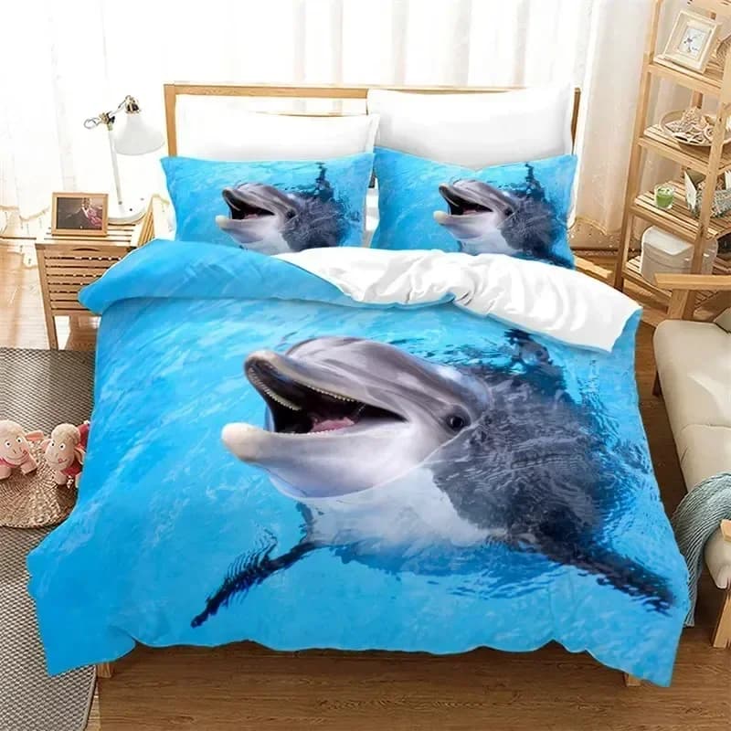 Set di Biancheria da Letto con Delfini e Animali Marini per Ragazzi e Ragazze, Copripiumino e Federe per Letto Singolo e Matrimoniale, Tessili per la Casa per Bambini e Adulti