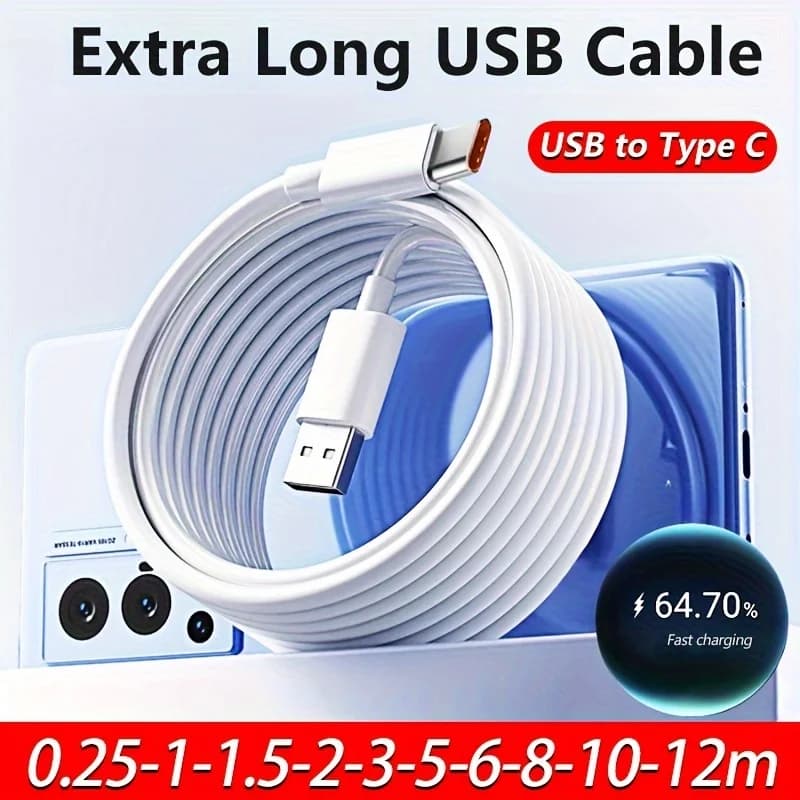 Cavo di ricarica rapido USB-C extra lungo per Galaxy S24 S23 S22 13 Redmi Honor OPPO VIVO Oneplus Caricatore per telefoni Android da USB a Ty