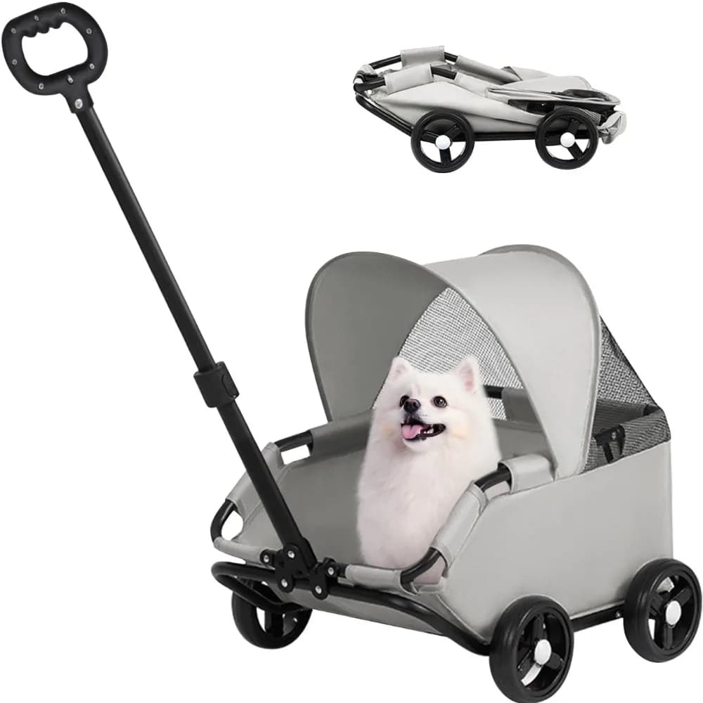 Passeggino da Viaggio per Animali Domestici Leggero e Compatto per Cani e Gatti, Carrello Pieghevole Portatile per Cuccioli, Gattini e Conigli