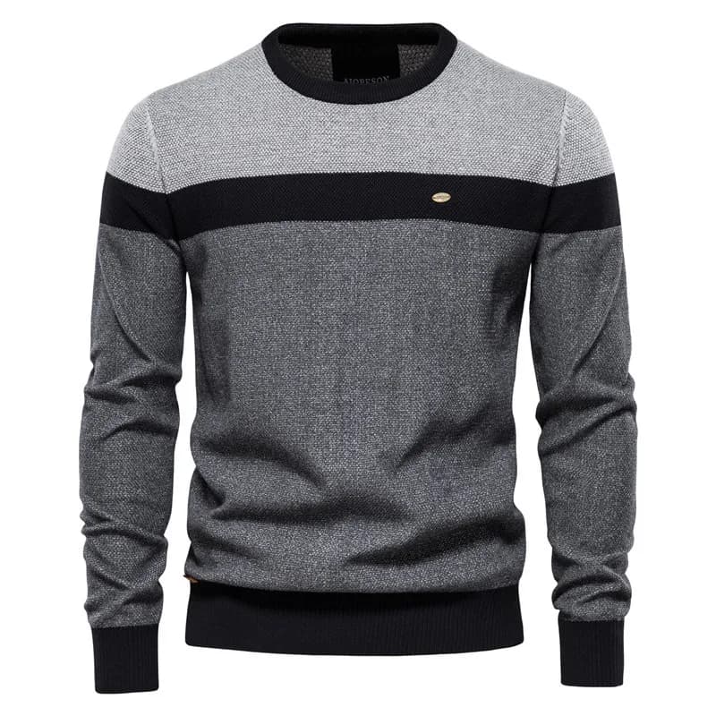 New Fashion Autumn Winter 2025 Men's Striped Casual Trendy O-neck Long Sleeve Spliced Knitted Sweaters Male Pullovers Clothes