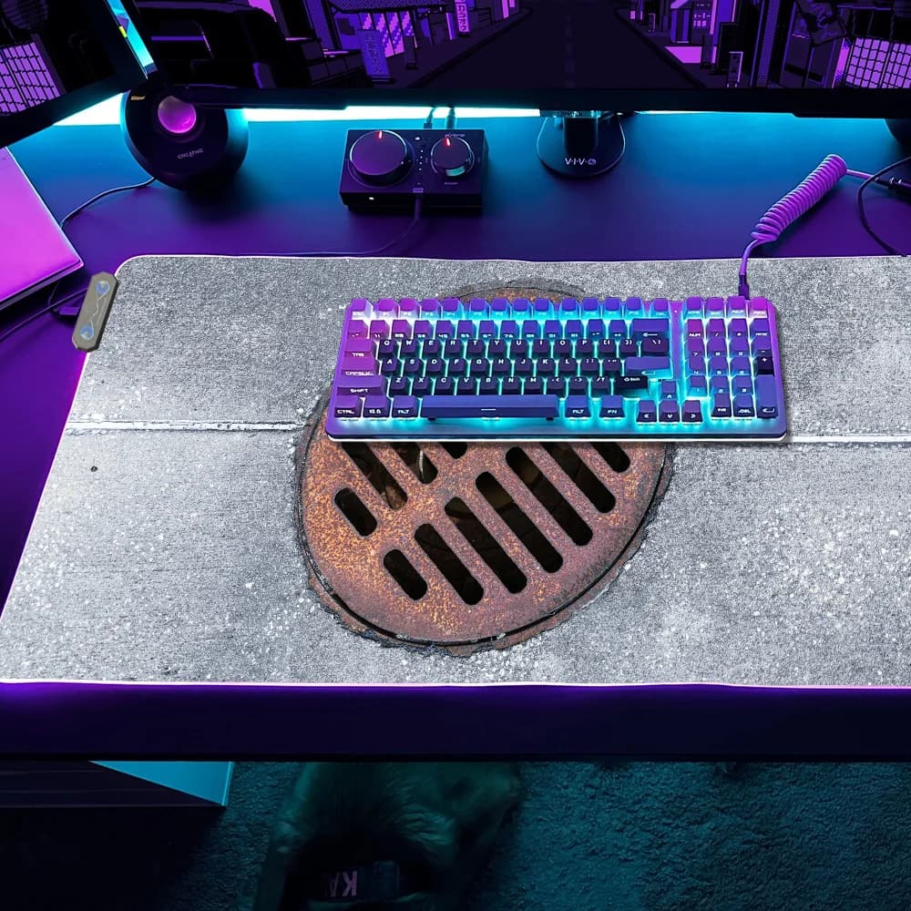 Tappetino per Mouse Gaming a Forma di Coperchio di Tombino, Tappetino da Scrivania LED RGB, Tappetini da Tavolo con Retroilluminazione Micro USB in Gomma XXL