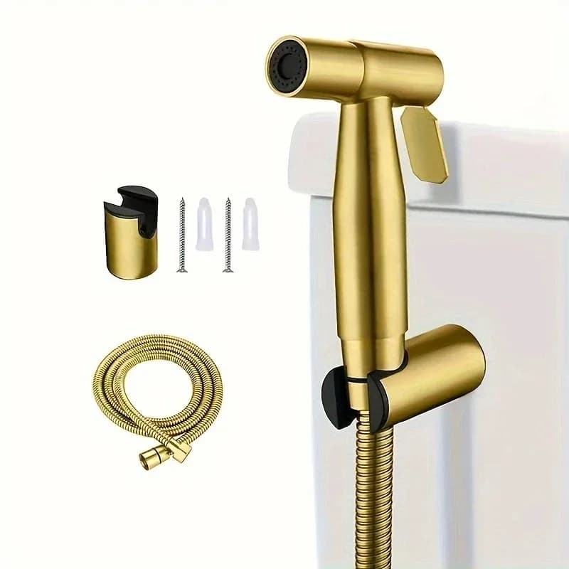 Pistola spray per WC in acciaio inossidabile color oro, ugello per scarico pressurizzato, accessorio per WC ad alta pressione in oro spazzolato